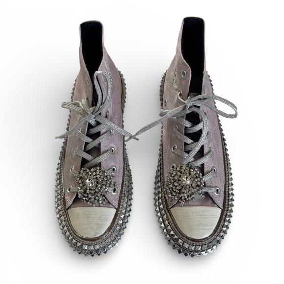 NAN-KU Couture Cruise Mellow Mauve Hi-Top Studded Embellished Sneakers sz 39 NEW - Picture 2 of 9